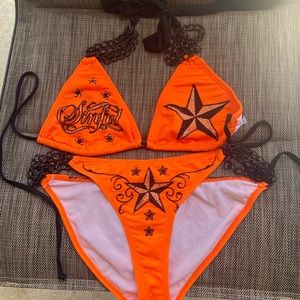 Neon orange and black sinful bathing suit
